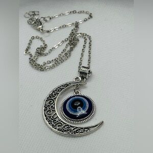 Silver Crescent Moon Pendant with Eye 🧿
